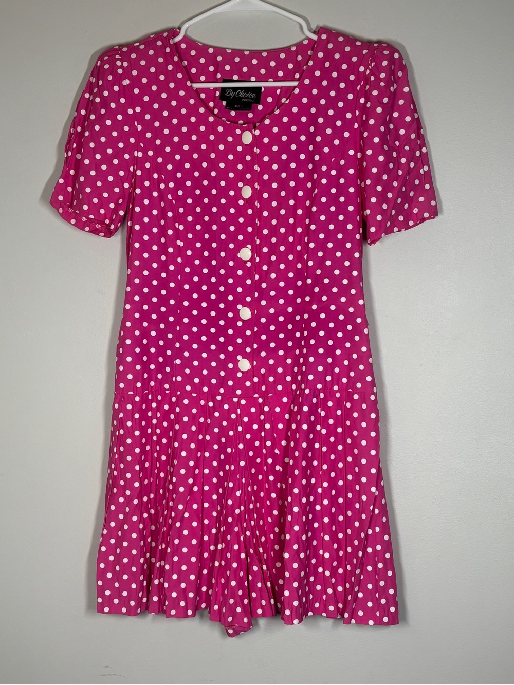 By choice Hot Pink Polka Dot Girls Button-Front Dress